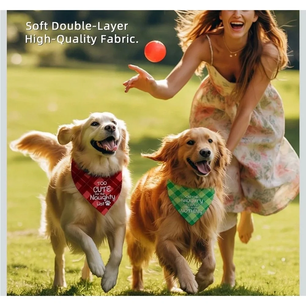Set Of 2 Christmas Bandana For Medium To Large Dog Pet Christmas Plaid Scarfs